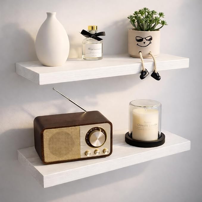 BGMG Wood Floating Shelves 24 inch Long, Rustic Solid Wooden Deep Wall Shelves by BGMG