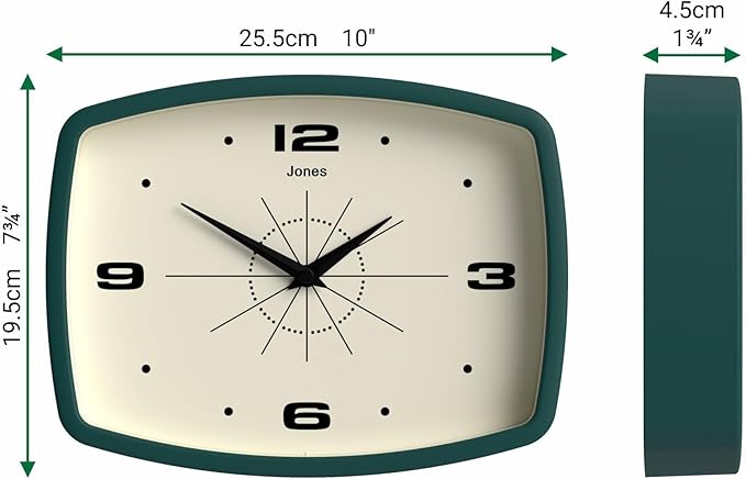 JONES CLOCKS® Movie wall Clock | Retro Rectangular Clock | 10 inch | Dark Green - Image 4