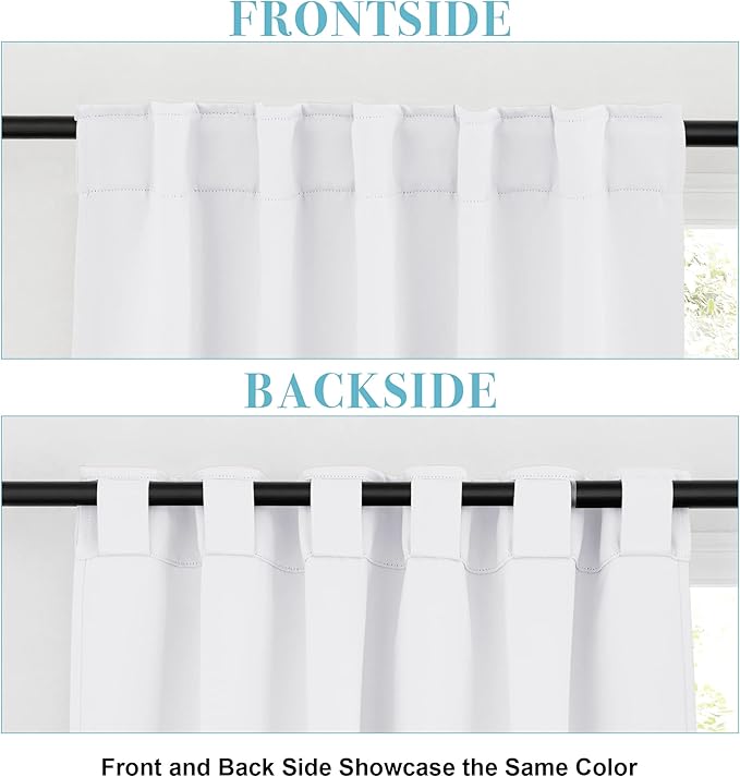 RYB HOME White Curtains for Living Room, Back Tab & Rod Pocket Top Insulating - Image 2