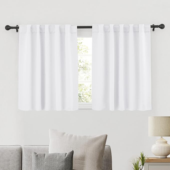 RYB HOME White Short Curtains, Room Darkening Drapes Thermal Insulated Small by RYBHOME