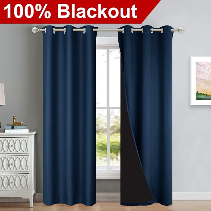NICETOWN Complete 100% Blackout Curtain Set, Thermal Insulated & Energy - Image 2