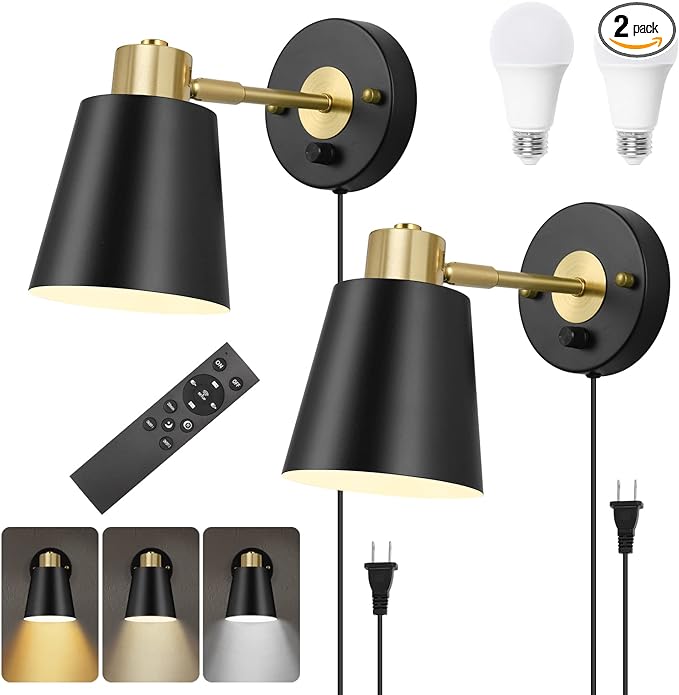 VATONI Wall Sconce Plug in, Remote Control Dimmable Wall Sconces and Adjustable by VATONI