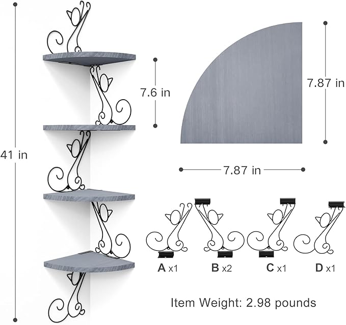 Alsonerbay Wall Mount Corner Shelves 4 Tier Floating Corner Storage Wood - Image 3