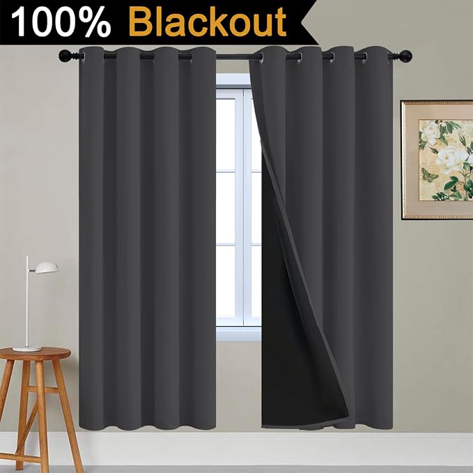 Yakamok 100% Blackout Curtains, 2 Thick Layers Thermal Insulated Total Blackout - Image 2