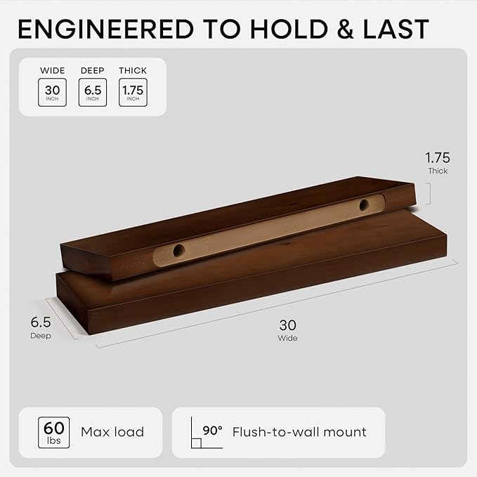 Homeforia 30inch Walnut Floating Shelves - Image 2