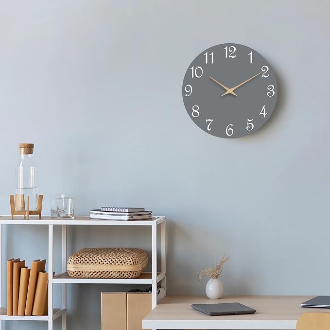 Mosewa Wall Clock Gray Battery Operated Silent Non Ticking Simple Modern Wood - Image 6