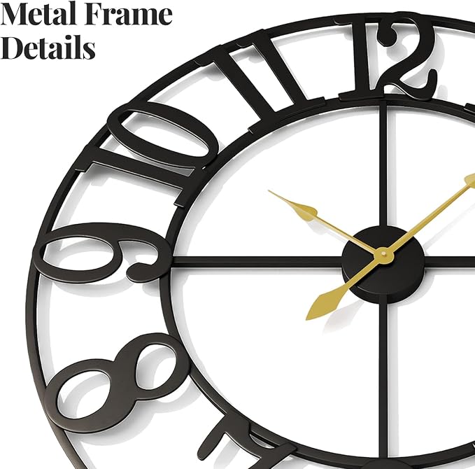 40 Inch Large Wall Clock, Silent Non-Ticking Battery Operated Black Metal Wall - Image 5