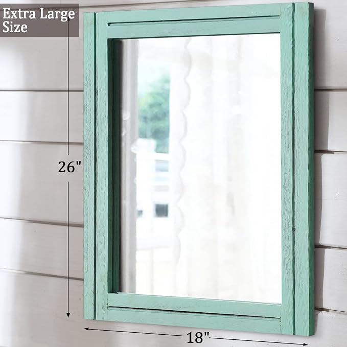 AAZZKANG Wood Framed Wall Mirror Large 65 x 45 cm Rectangle Rustic Vanity - Image 2