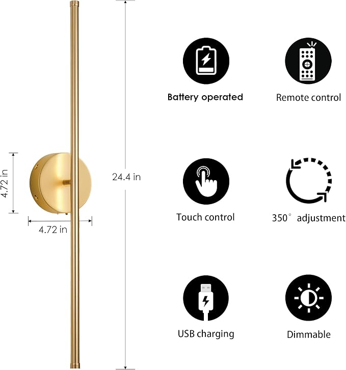 KARTOOSH Battery Operated Wall Sconces, Dimmable Wall Sconces Set of Two - Image 5