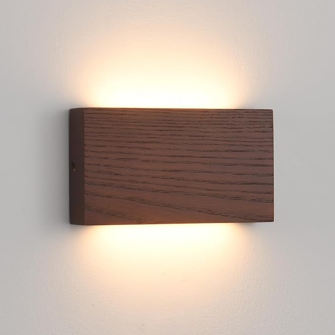 Wood Linear LED Wall Sconce, Dimmable Wall Light, Wood Long Wall Lamp Hallway by QJCMUUYI