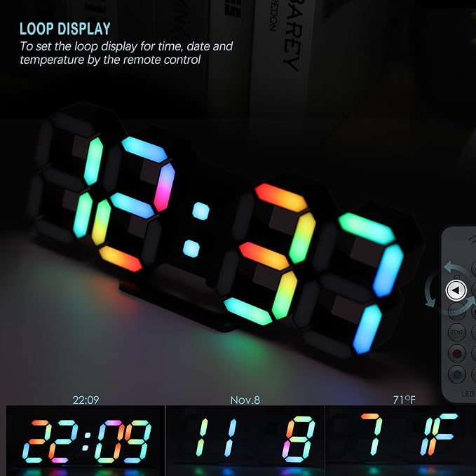 KOSUMOSU LED Digital Clock Neon Clock 9.7" Black Gaming Clock RGB LED Wall Clock - Image 5