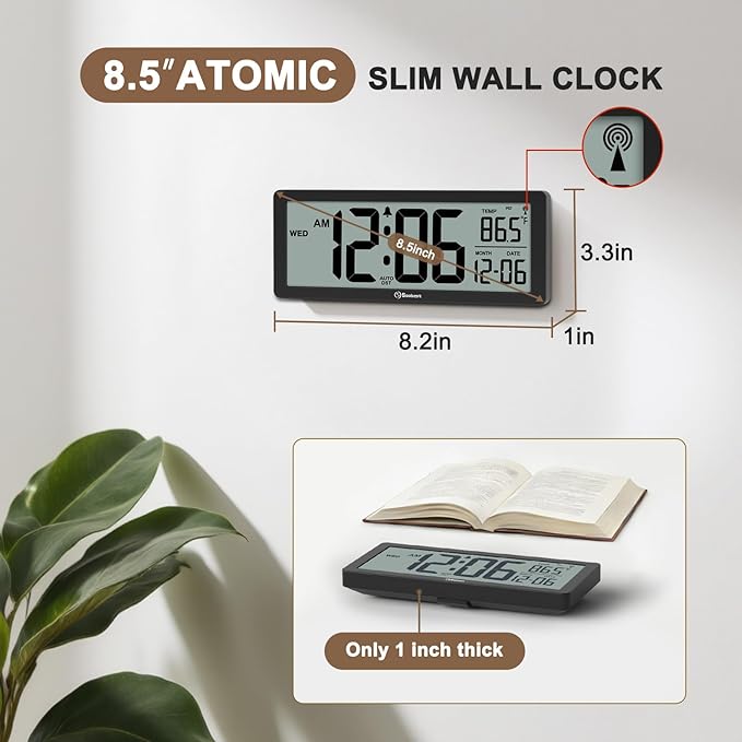 Soobest 8.5" Atomic Digital Wall Clock, Never Needs Setting, Auto Time Sync - Image 2