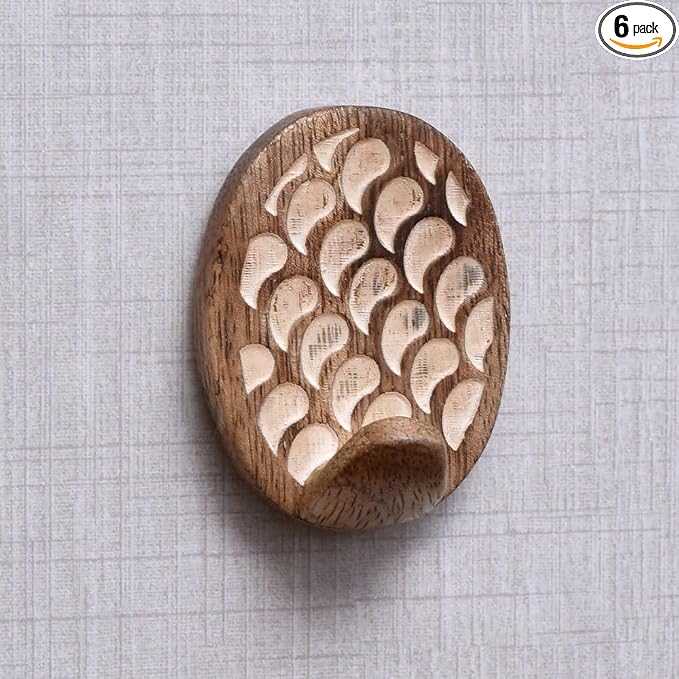 Indian Shelf 6 Lb- 6 Pieces Decorative Wood Adhesive Wall Hooks–Boho Peel and by IndianShelf