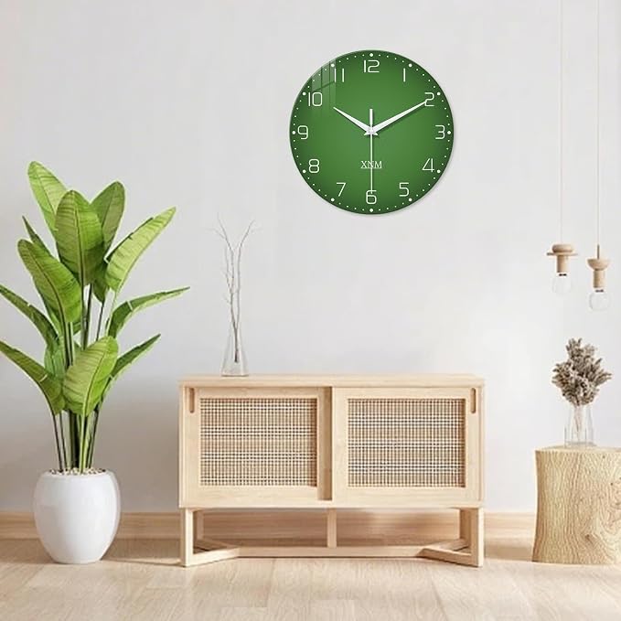 XNM Green Wall Clock for Bedroom Round Glass Wall Clocks Battery Operated 14 - Image 6