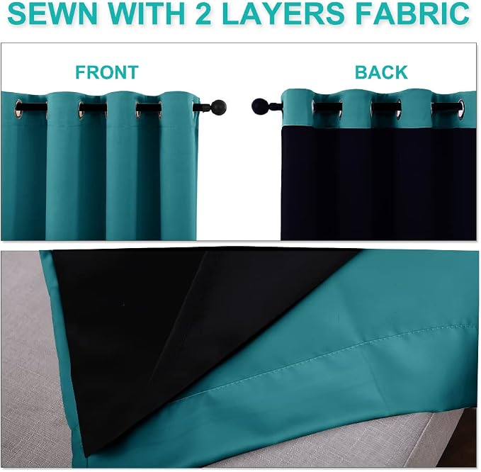 NICETOWN Peacock Teal 100% Blackout Curtains - Image 4