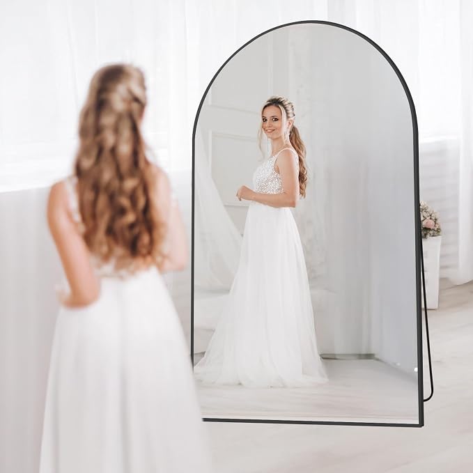 Arched Full Length Mirror, Tempered Glass Large Free Standing Mirror - Image 5