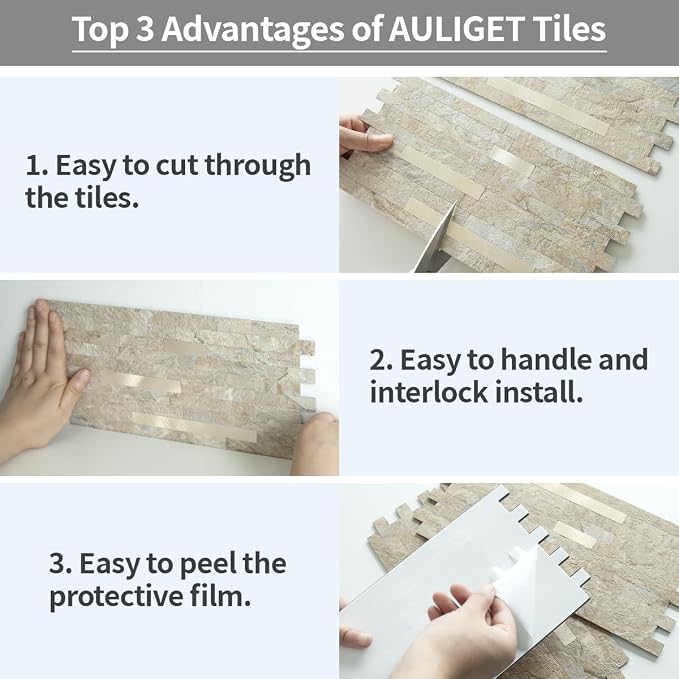 AULIGET 20 Sheets Faux Stone Peel and Stick Backsplash, Sandstone - Image 7
