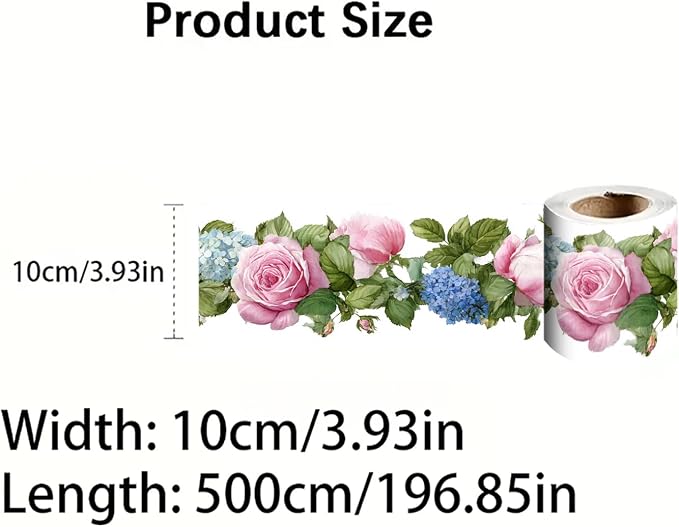 Floral Wallpaper Border 196x4 Inch Peel and Stick Wall Border Pink Blue Rose - Image 8
