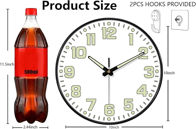 Glow in The Dark Wall Clock Non Ticking, 10 inch Silent Wall Clocks Battery - Image 3