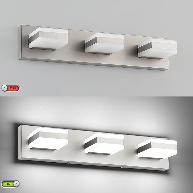 SOLFART Brushed Nickel Vanity Lights Over Mirror, 3 Light LED Bathroom Light - Image 5