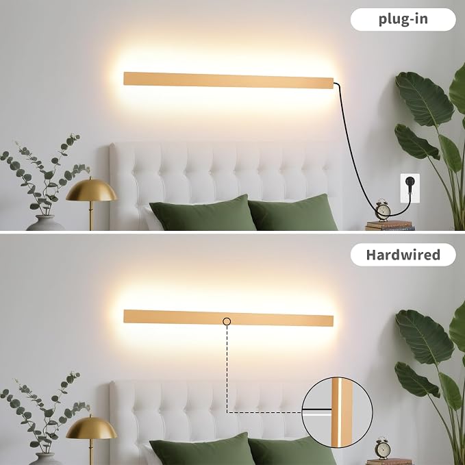 KELUOLY Modern Plug in Wall Lights, 31.4 inch Frosted Gold LED Long Wall Sconce - Image 3