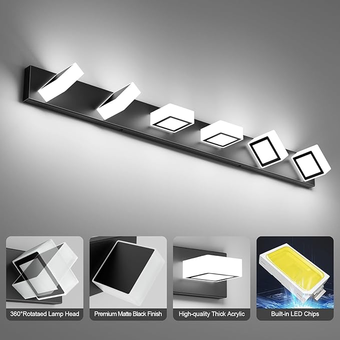 Ralbay Black Bathroom Vanity Lights 48inch Metal Acrylic LED Modern Bathroom - Image 4