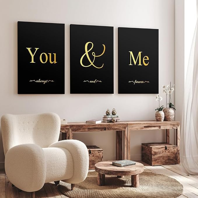 GUBIYU Black and Gold Bedroom Art Love Wall Decor - Image 3