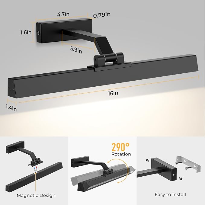 Picture Lights for Wall, Battery Operated Picture Light 16in Gallery Light for - Image 7