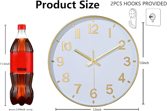 Gold Wall Clocks Battery Operated, 12 Inch Non Ticking Digital Wall Clock - Image 3