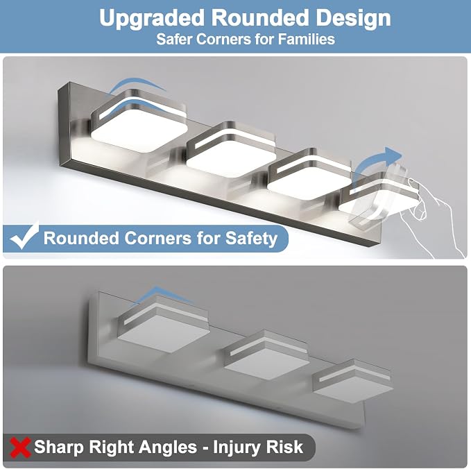 360° Rotate LED Bathroom Vanity Light Fixtures, 1600LM Acrylic Brushed Nickel - Image 5