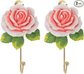 2 Pcs Pink Rose Decorative Wall Hooks, Fancy Resin Flower Towel & Key Hooks by MDPLY