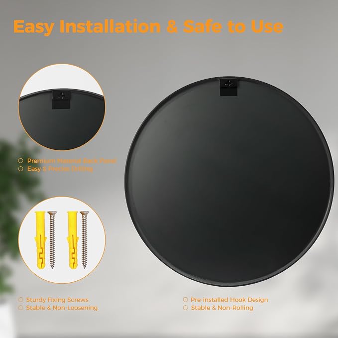 OLIXIS 30 Inch Black Round Bathroom Wall Mirror, Round Bathroom Mirrors - Image 5