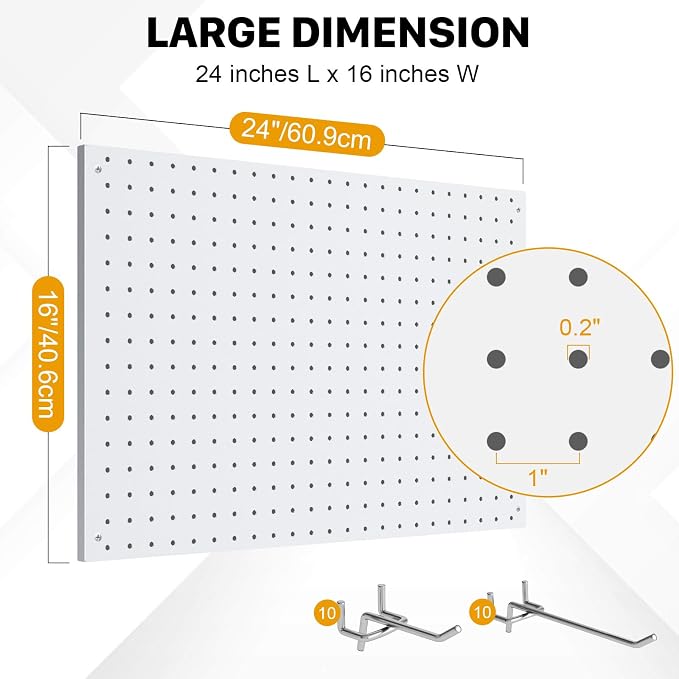 Peg Board, 2 Pack Metal Pegboard Panels White Pegboards Wall Organizer - Image 3