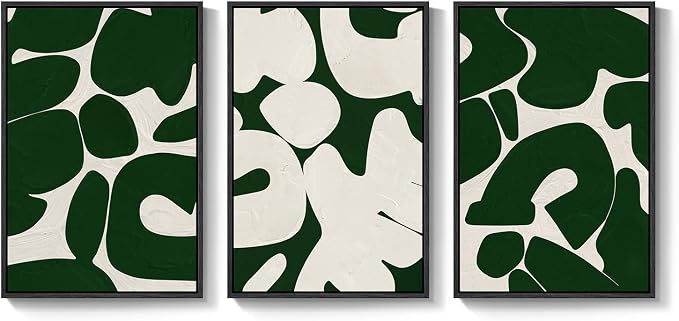 Large Framed Green and White Abstract Wall Art - Image 9