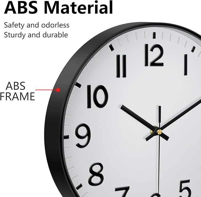 Modern Wall Clock, 10 Inch Digital Wall Clocks Battery Operated, Round Non - Image 6