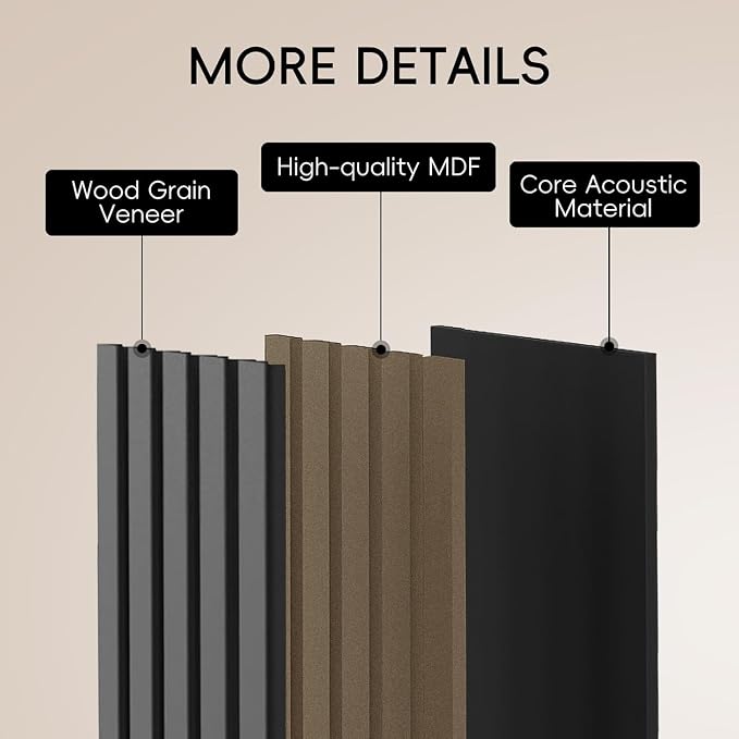 EVERECO 6 Pack Wood Slat Acoustic Wall Panels 92.5" × 7.87", 3D Sound Absorbing - Image 4