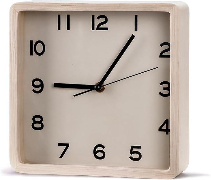 Maxspace Wooden Wall Clock, 8 Inch Non-Ticking Silent Square Wall Clock by Maxspace