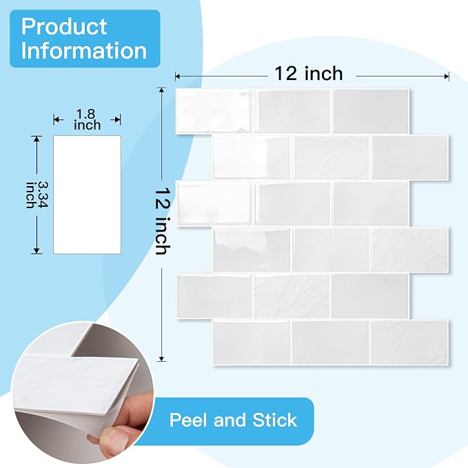 Art3d Peel and Stick Wall Tiles in White Marble– 10-Pack of 12 x12 Thickened - Image 8
