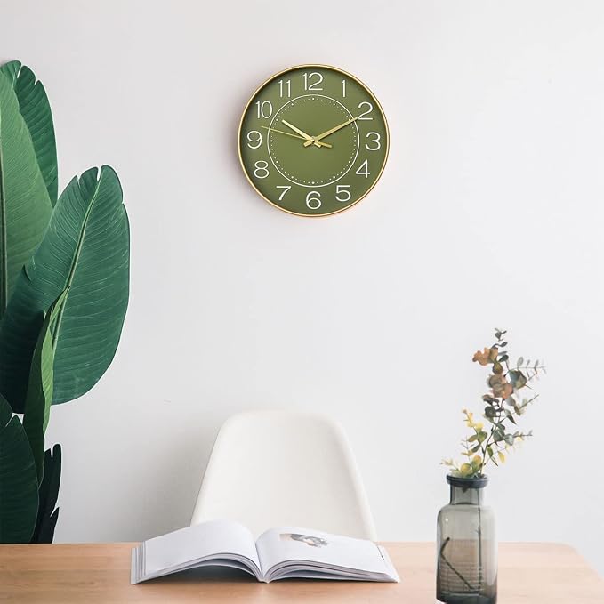 HZDHCLH Modern Wall Clocks Battery Operated, 10 inch Olive Green Clock - Image 2