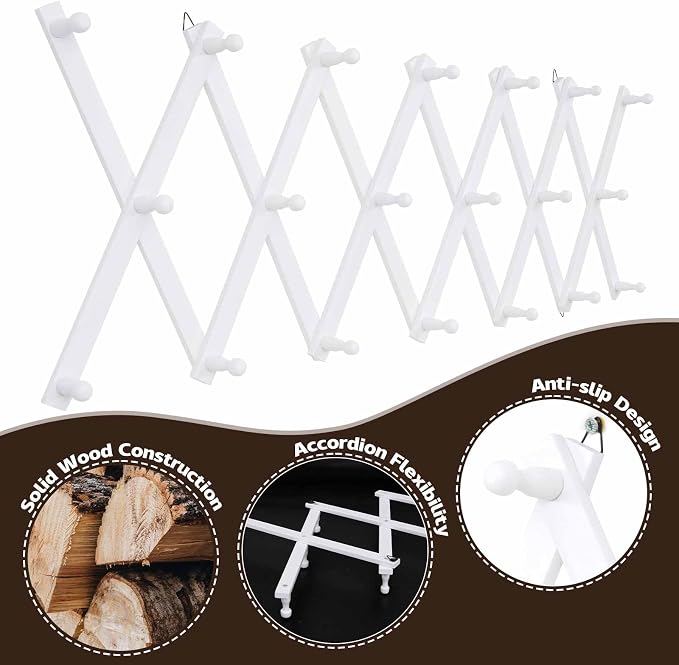 SCUNDA Wall Rack with 20 Hooks, Wooden Wall Expandable Coat Rack - Image 2