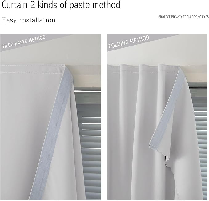 Thermal Blackout Curtains with Self-Adhesive Tape, No Rod No Drill Easy Install - Image 6