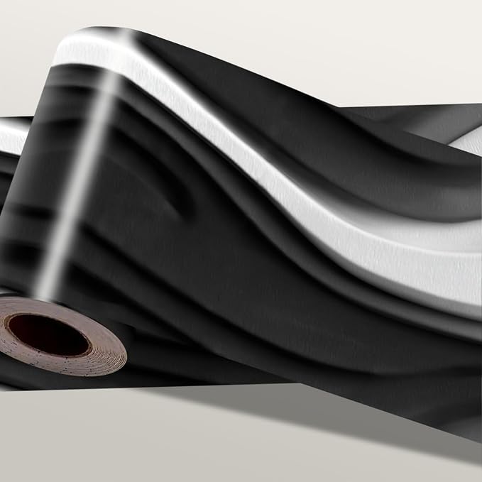 Black and White Wave Wallpaper Border 196x4 Inch Peel and Stick Wall Border by IOHEFY