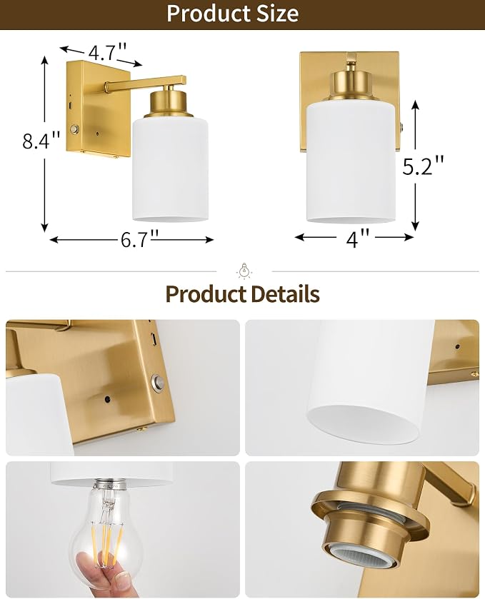 Rayogale Battery Operated Wall Sconce Set of 2, Easy Install Dimmable Cordless - Image 2