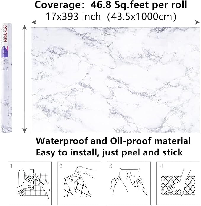 Arthome White Marble Contact Paper - Image 7
