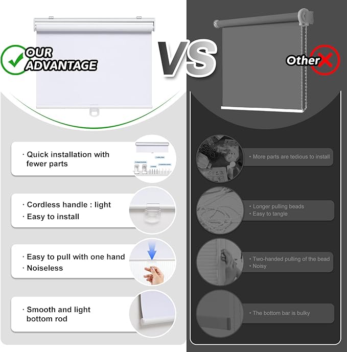 AOSKY Cordless Roller Shades Blackout Blinds - Image 3