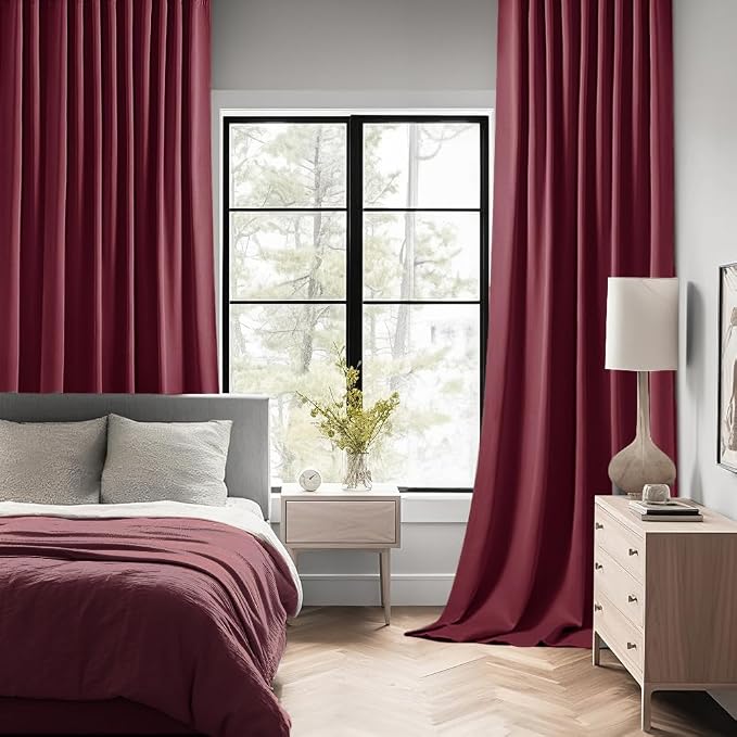 MIULEE Christmas Wine Red Back Tab Blackout Curtains 84 Inch Length 2 Panels Set - Image 2