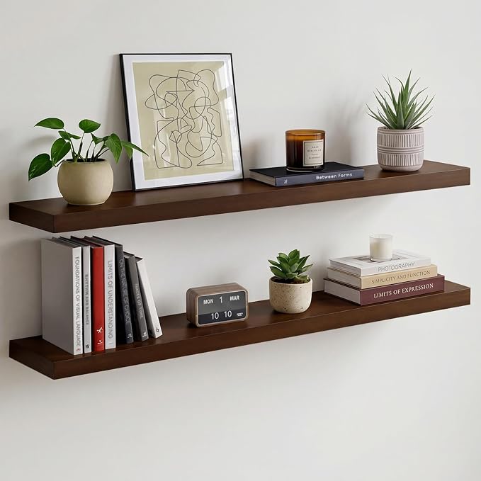 Homeforia Walnut 42 inch Floating Shelves, High End Solid Real Wood 42inch by Homeforia