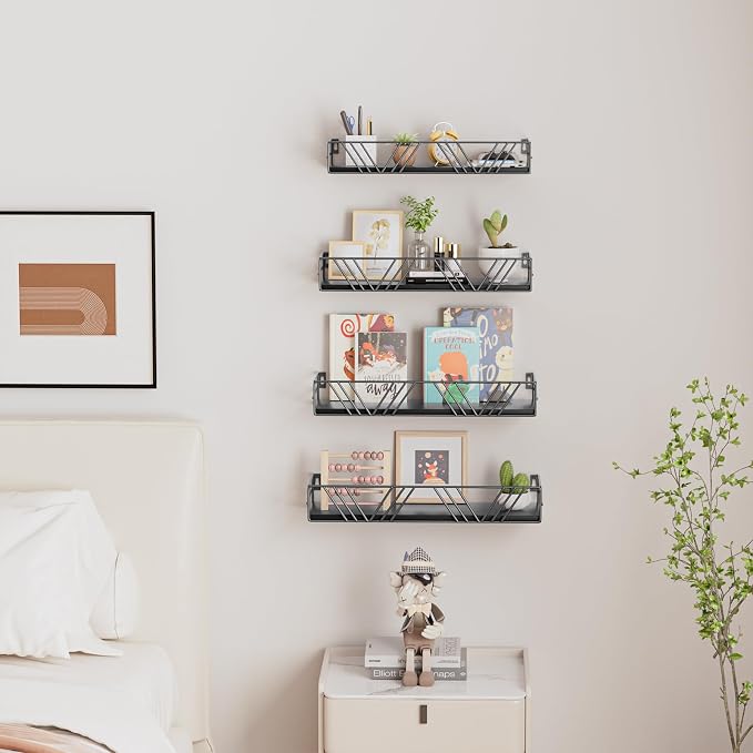 Amaoot Floating Shelves for Wall Set of 4, Different Sizes Mounted Wood - Image 6