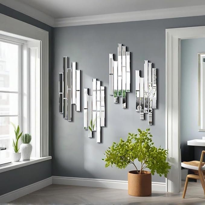 Artisan Set of 4 Silver Beveled Wall Decor Mirrors - Image 5