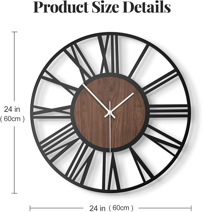 Cuspin 24 Inch Large Wall Clock, Silent Non Ticking Battery Operated Roman - Image 3